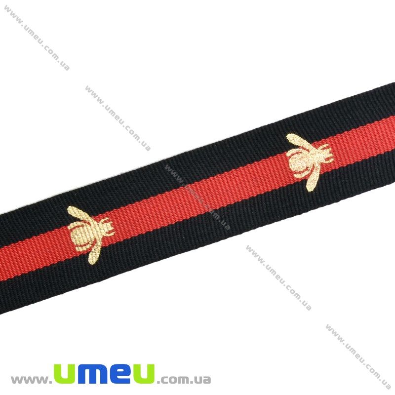 Репсова стрічка (двухстор.) З пчёлкой, 25 мм, Червоно-чорна (LEN-029783)
