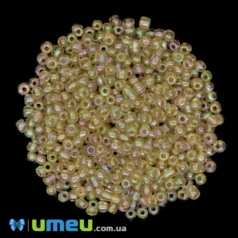 Бисер китайский крупный, 6/0, Желтый АВ прозрачный, 4 мм (BIS-039280)