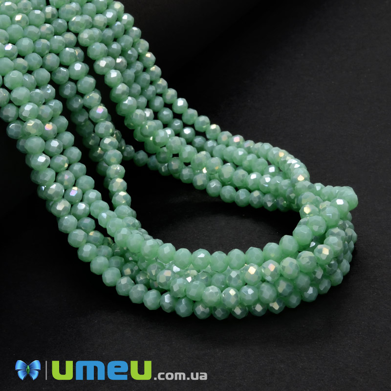 Намистини ронделі, 4х3 мм, М'ятні АВ (BUS-049049)