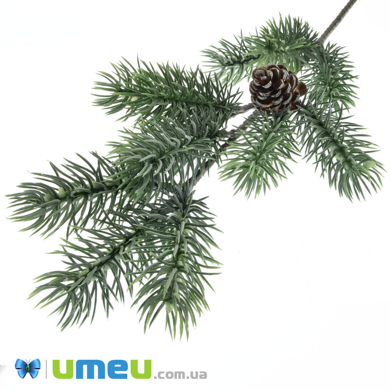Ветка ели с шишкой, Голубая, 24-25 см (DEC-042860)