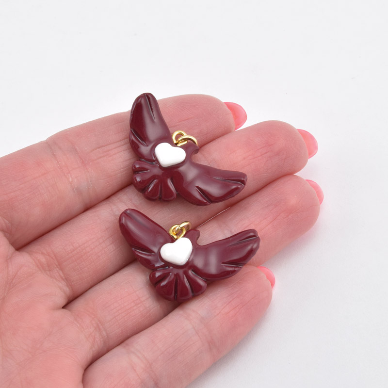 Подвеска Горлица из полимерной глины, 30х17 мм, Бордовая (POD-058990)