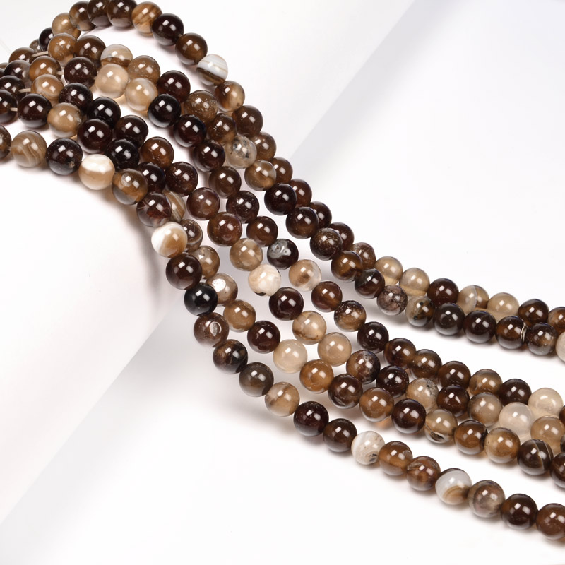 Намистини Агат коричневий, Натур. камінь, 6 мм, Круглі (BUS-053937)