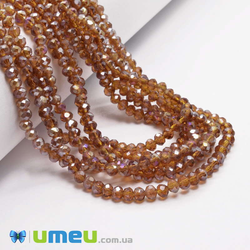 Бусины рондели, 4х3 мм, Топаз темный АВ (BUS-049081)