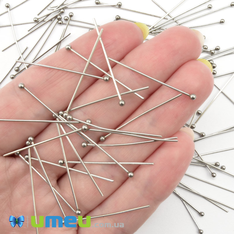 Гвоздики з кулькою з нерж. сталі, 30 мм, Темне срібло (STL-056226)