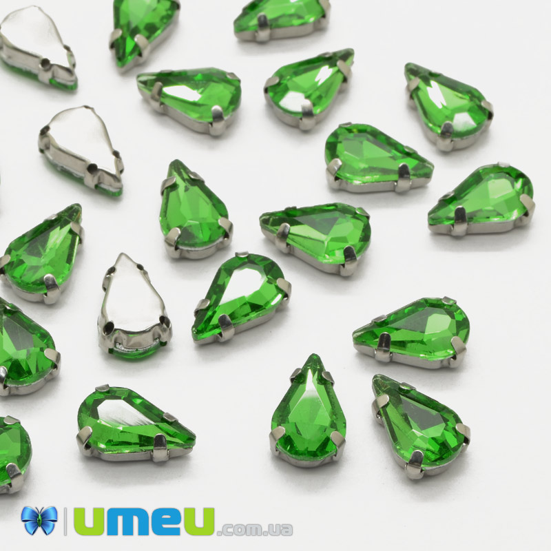 Шатон крапля 10х6 мм, Темне срібло, Зелений (KAB-040649)