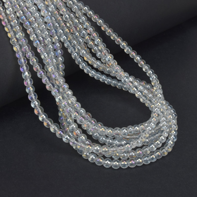 Бусины стеклянные, 4,5 мм, Круглые, Прозрачные АВ (BUS-057247)