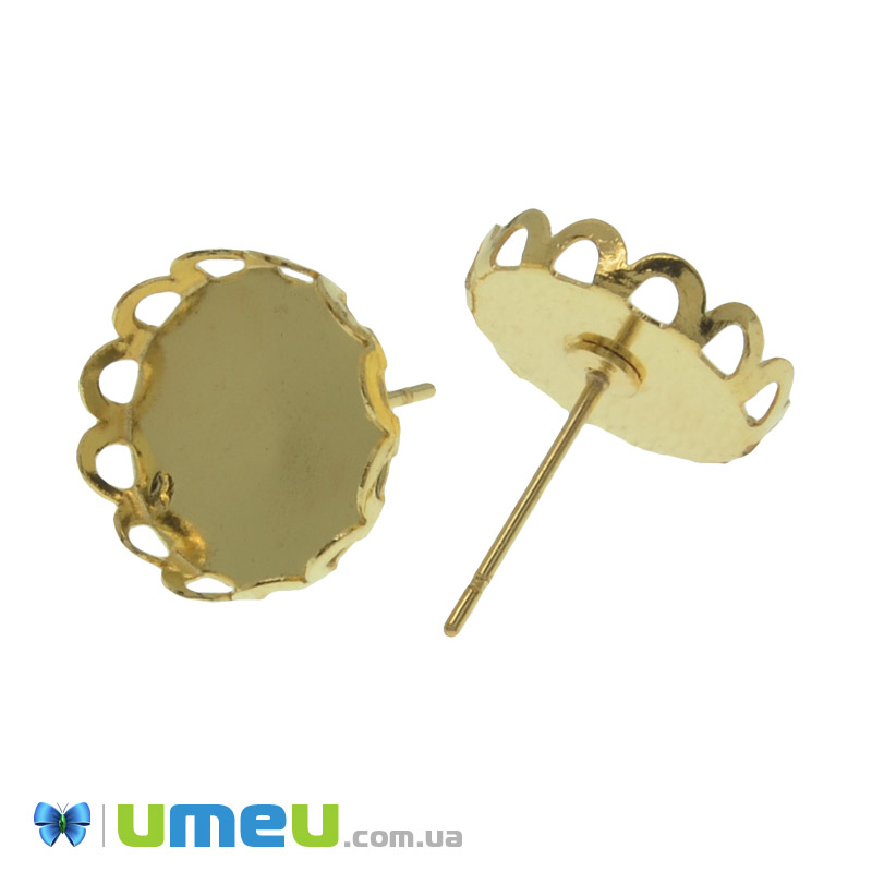 Пусети під кабошон 12 мм, Золото, 13х15 мм (OSN-039252)