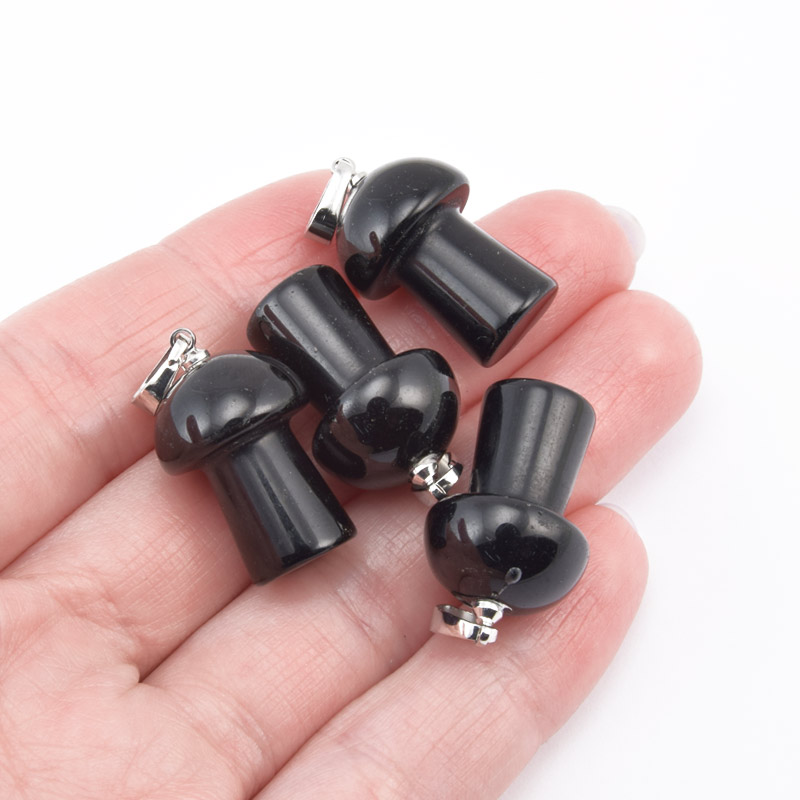 Підвіска Грибочок, Натур. камінь Обсидіан чорний, 25х15 мм (POD-058597)