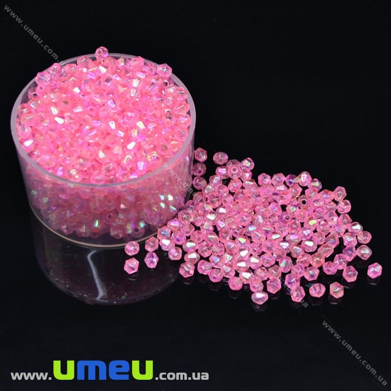 Бусины акриловые Биконусы, 4х4 мм, Розовые АВ (BUS-018052)