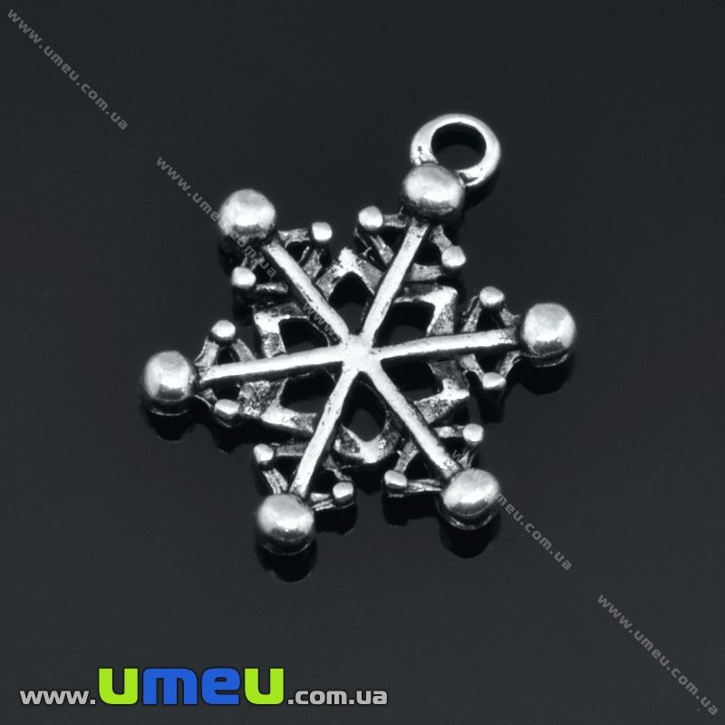 Подвеска метал. Снежинка, 20х15 мм, Античное серебро (POD-003472)