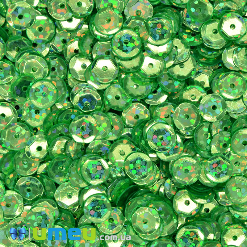 Пайетки Китай круглые граненые, 6,5 мм, Салатовые АВ (PAI-048066)