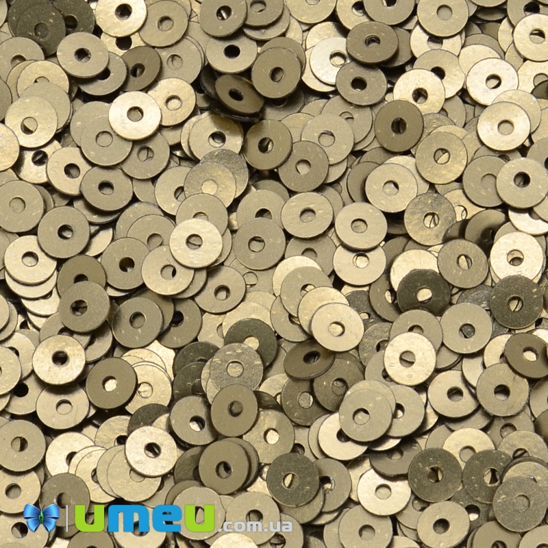 Пайетки Индия круглые плоские, 4 мм, Бронзовые (PAI-037543)