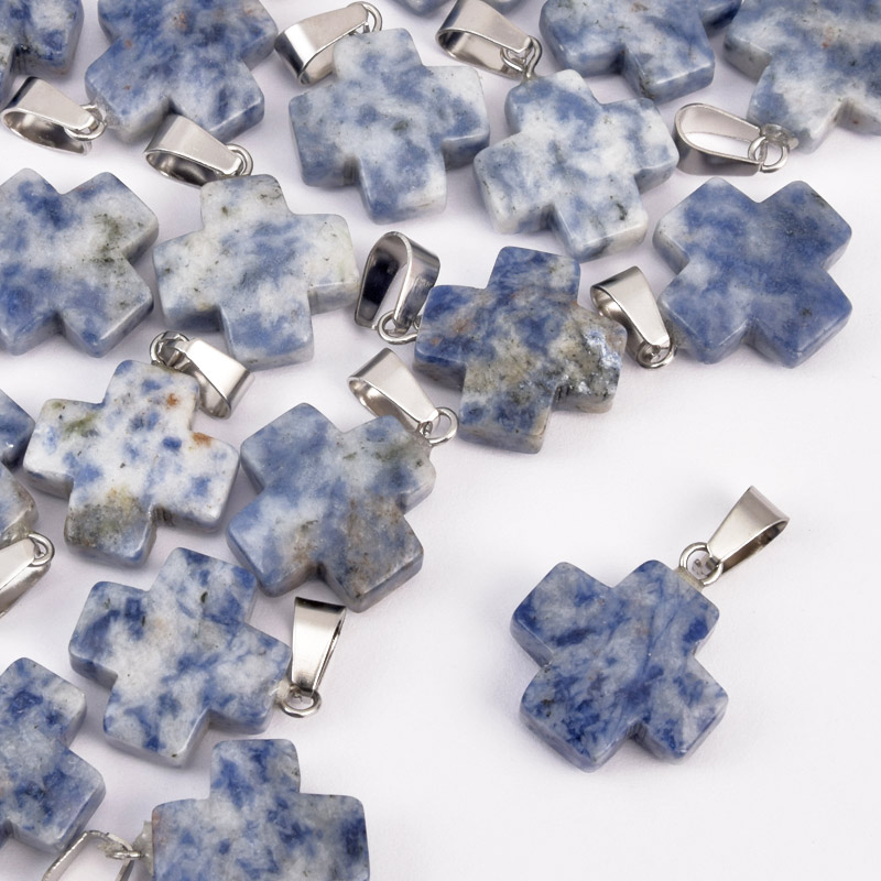 Подвеска Крест, Натур. камень Содалит, 20х16х7 мм (POD-057962)