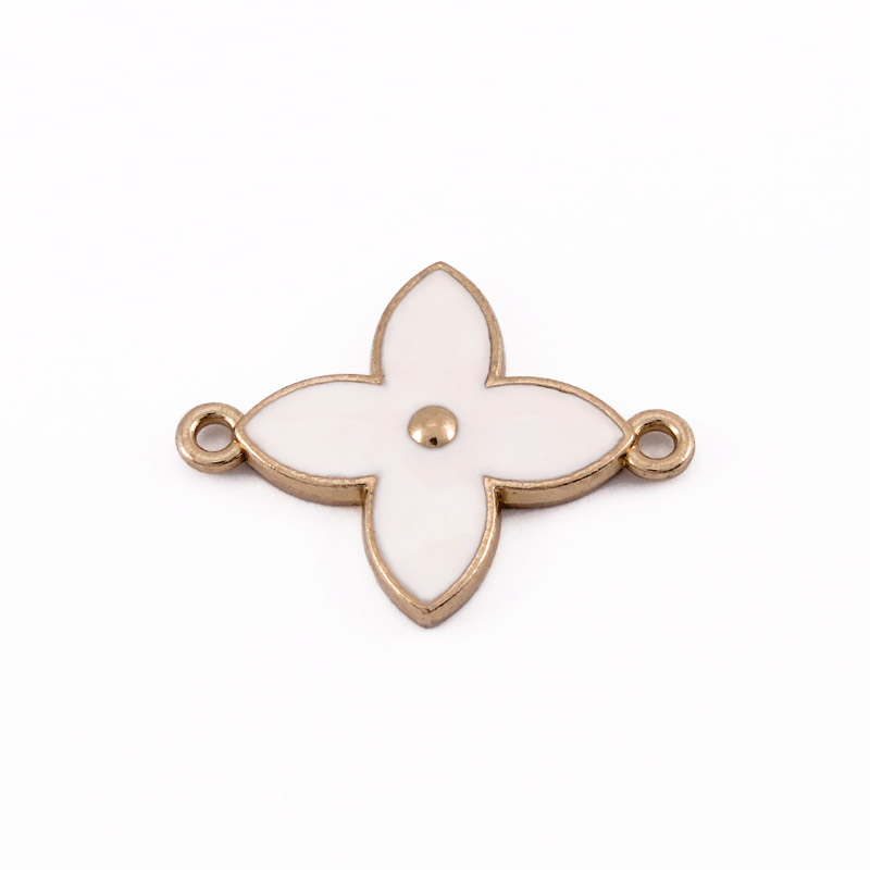 Коннектор металлический Цветок белый, 27х21 мм, Золото (KON-055477)