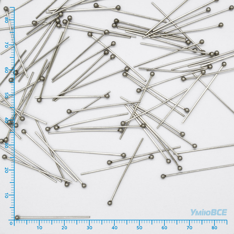 Гвоздики с шариком из нерж. стали, 30 мм, Темное серебро (STL-056226)