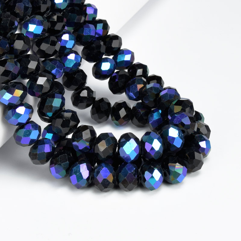 Намистини ронделі, 10х7 мм, Чорні АВ (BUS-057168)