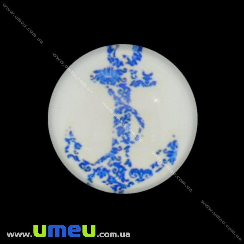 Кабошон стекл. с принтом Морской якорь, 16 мм, Круглый (KAB-017680)