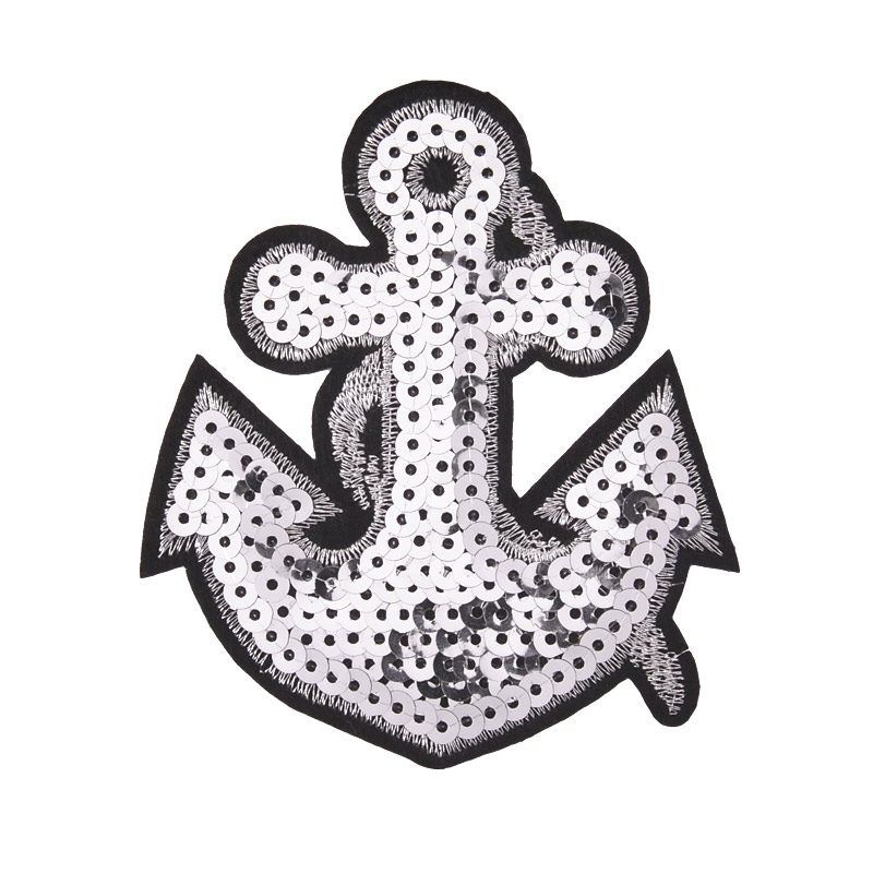 Термоаплікація з паєтками Якір, 9,5х8 см, Срібляста (APL-051231)