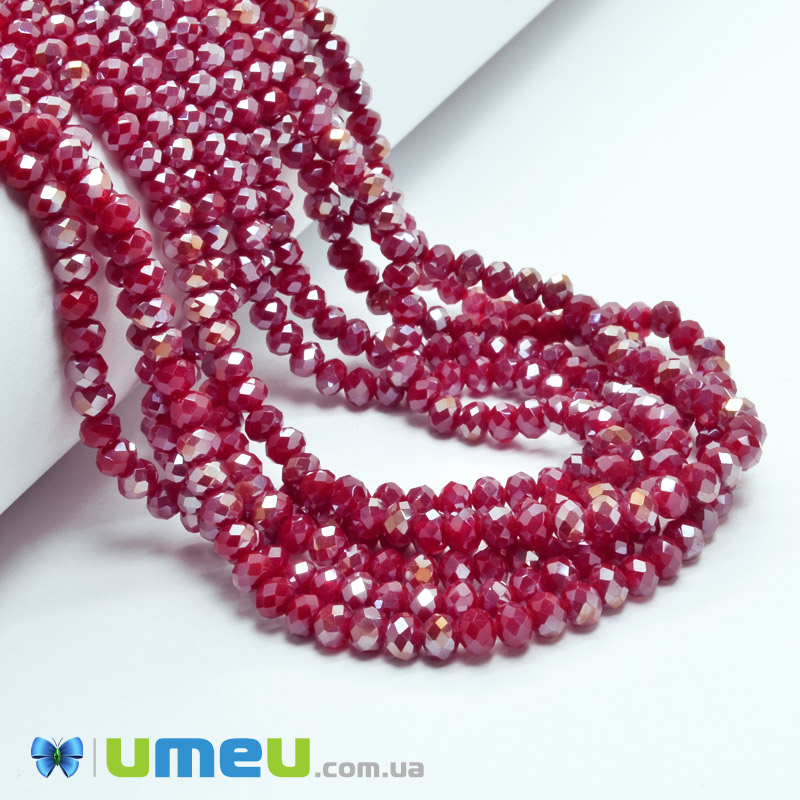 Намистини ронделі, 4х3 мм, Бордові АВ (BUS-049046)