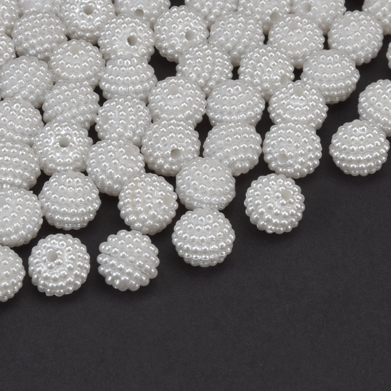 Намистини пластикові Ожина, Круглі Перли, 10 мм, Білі (BUS-059609)