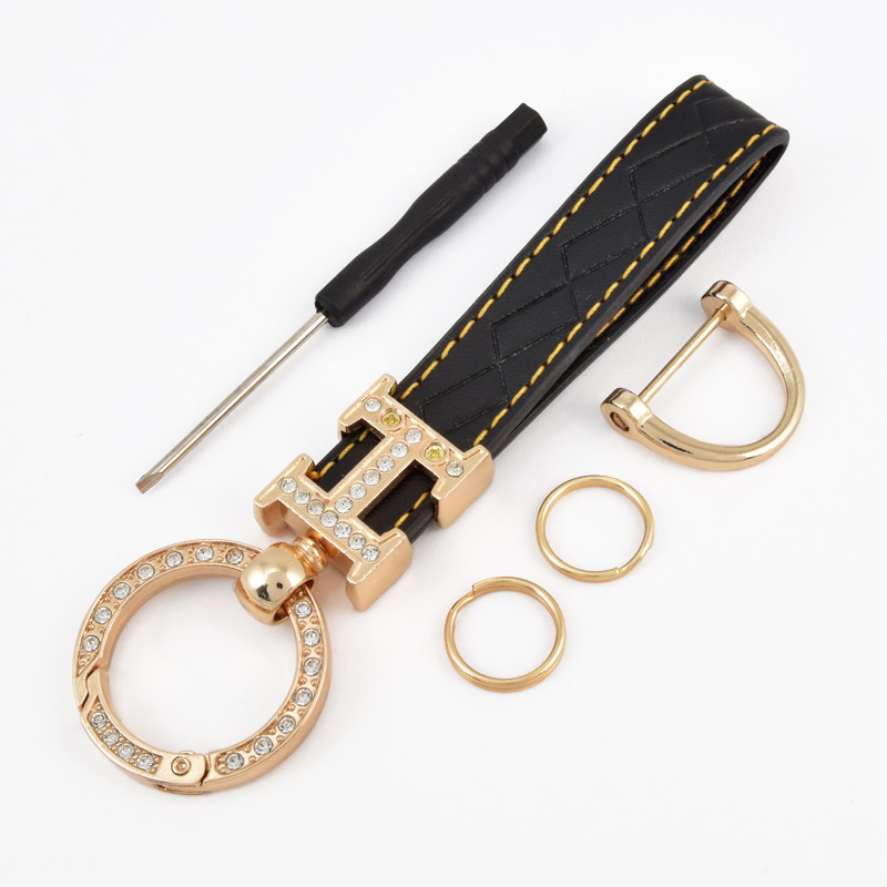 Брелок, 13х3,5 см, Чорний, Штучна шкіра, Золото (OSN-058507)