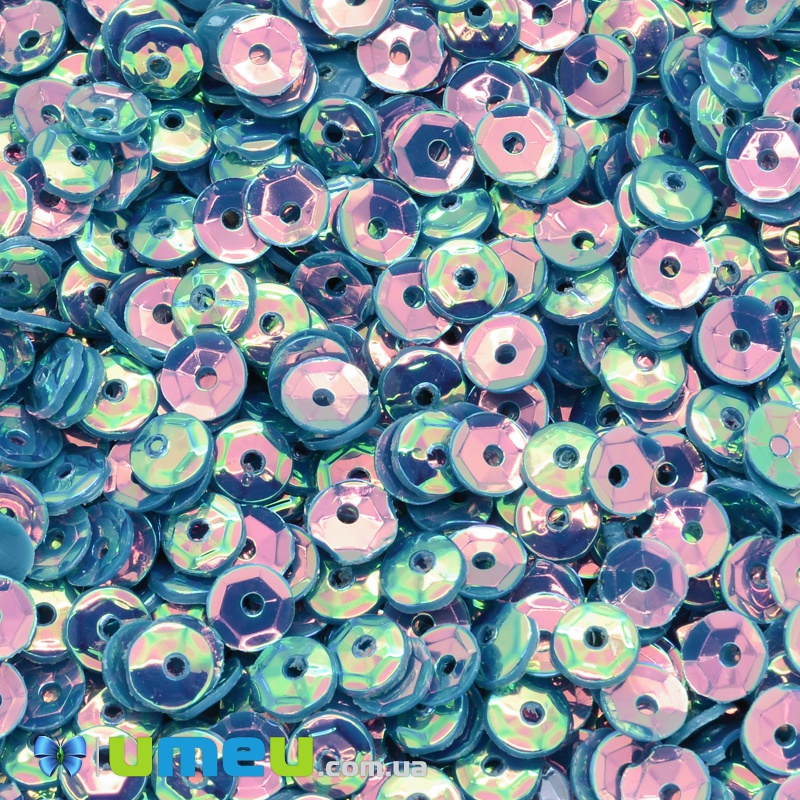 Паєтки Індія круглі грановані, 5 мм, Блакитні АВ (PAI-037804)