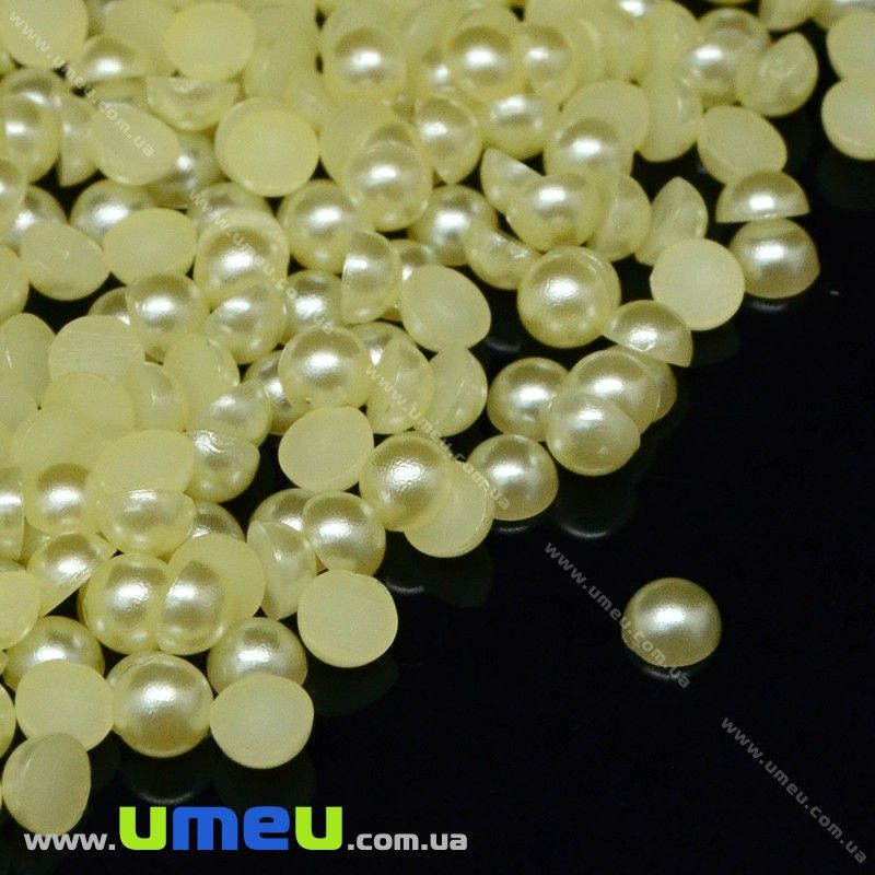 Полубусины пластиковые Жемчуг, 4 мм, Круглые, Желтые светлые (KAB-022629)