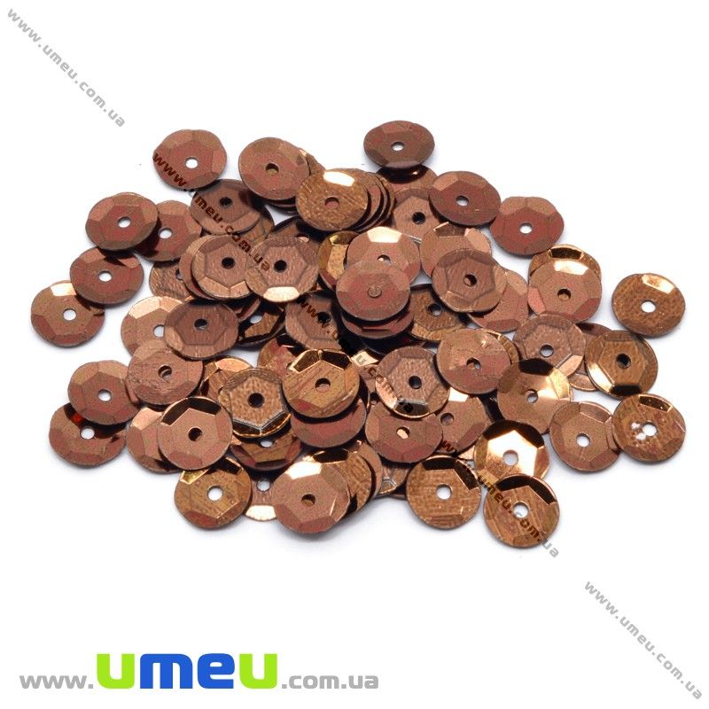 Пайетки Китай круглые граненые, 6,5 мм, Коричневые (PAI-013125)