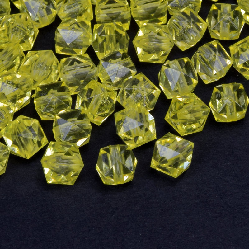 Намистини для сумок ОПТ Акрилові, Куб гранований, 8х7,5 мм, Жовті (BUS-059924)