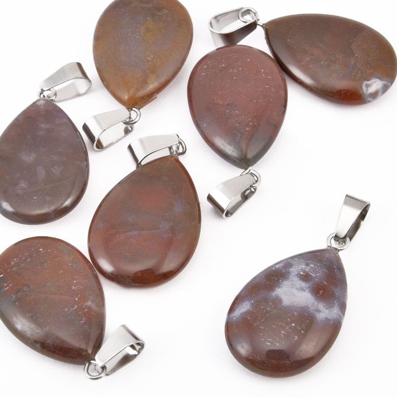 Подвеска Капля плоская, Натур. камень Агат индийский, 27х16 мм (POD-043112)