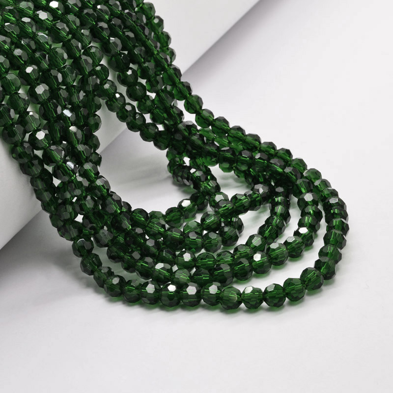 Бусины круглые граненые, 4 мм, Зеленые темные (BUS-057338)