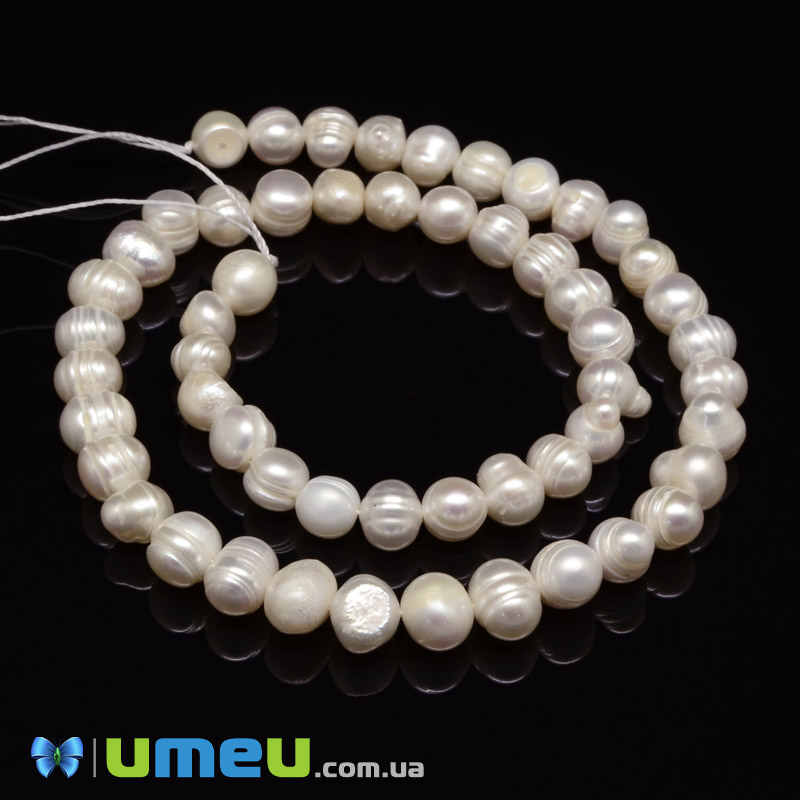 Намистини натуральні річкові Перли молочні, 7-8 мм (BUS-048775)