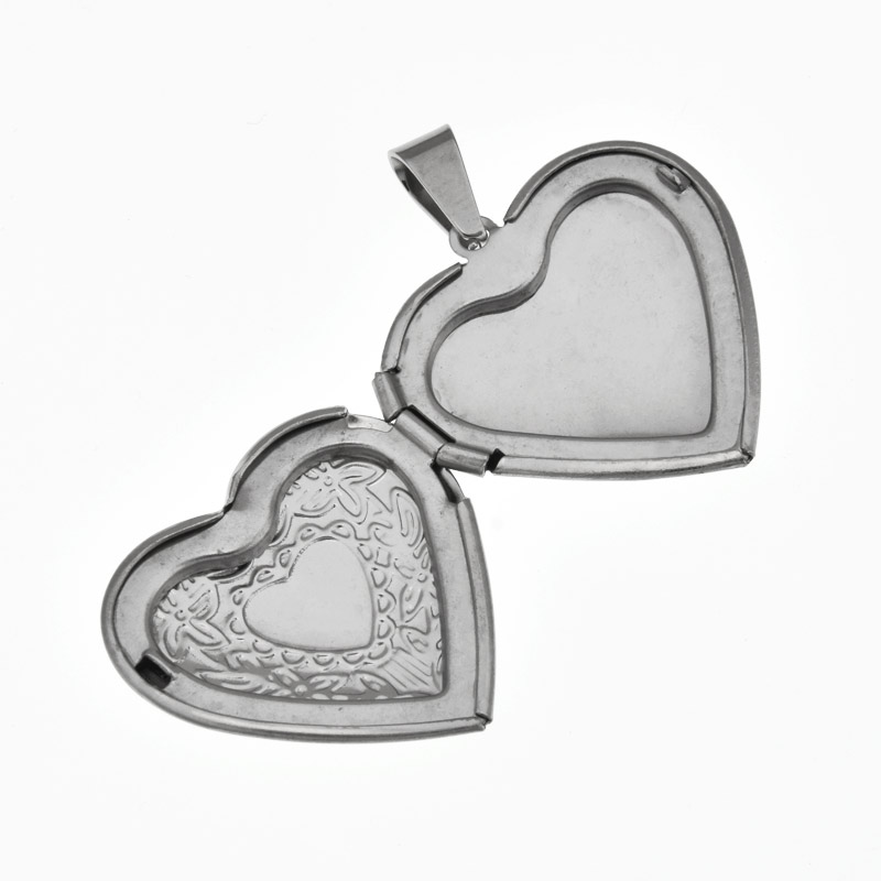 Медальон Сердце с узором из нержавеющей стали, 29х29х7 мм, Темное серебро (STL-061286)