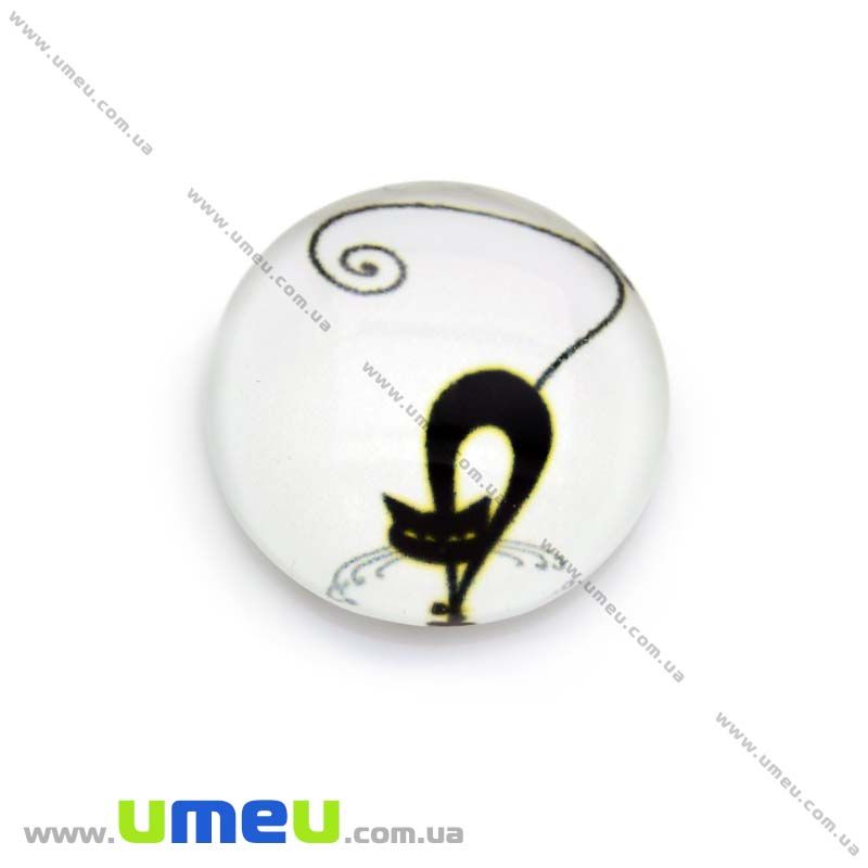 Кабошон стекл. с принтом Кот, 18 мм, Круглый (KAB-013679)