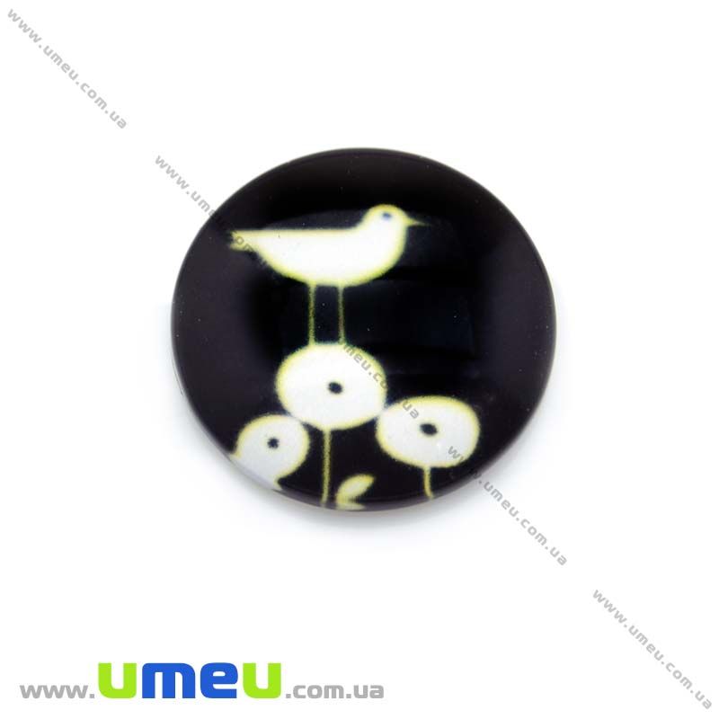 Кабошон стекл. с принтом Птичка, 18 мм, Круглый (KAB-013663)