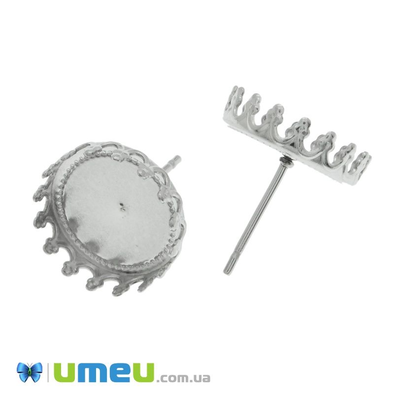 Пусети з нерж. сталі під кабошон 12 мм, 14х13 мм, Темне срібло (STL-037948)