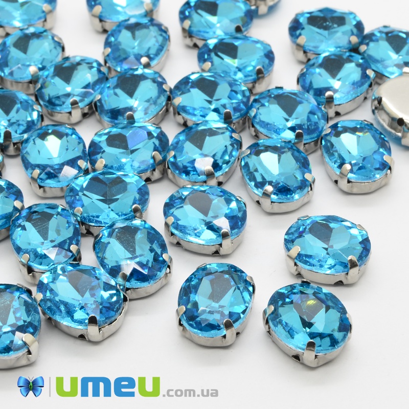 Шатон овальний 10х8 мм, Темне срібло, Блакитний (KAB-037977)