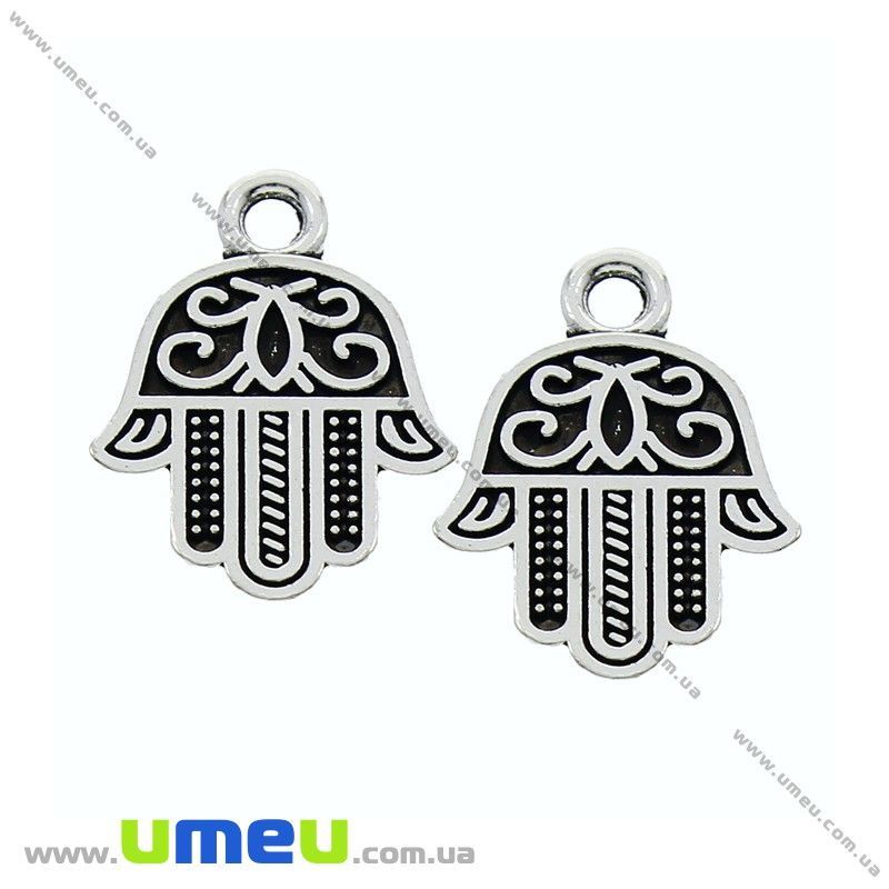 Підвіска метал. Рука Фатіми (Хамса)(двостор.), 17х13 мм, Античне срібло (POD-002530)