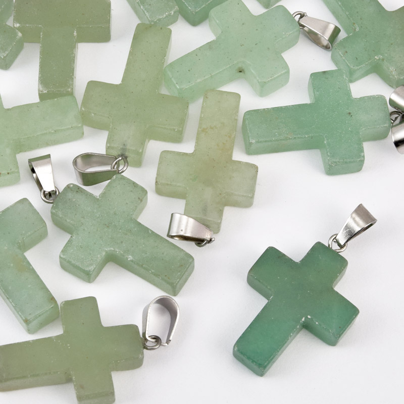 Підвіска Хрест, Натур. камінь Авантюрин зелений, 30х20х6 мм (POD-057958)