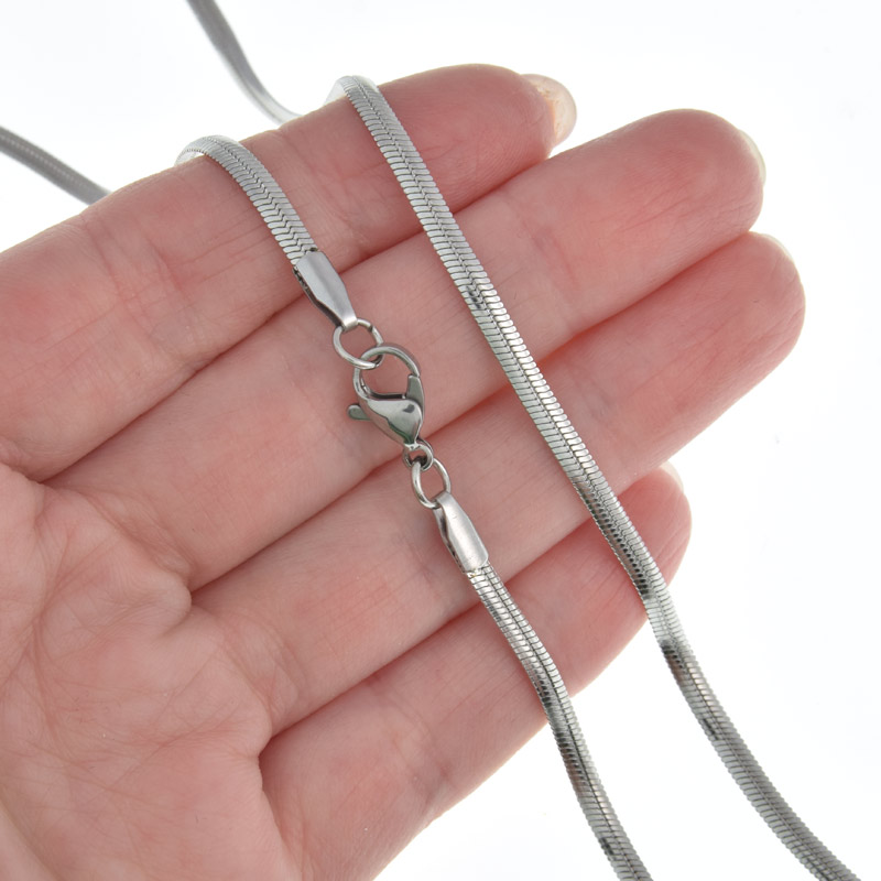 Основа на шею из нерж. ст., Плетение Снейк 3 мм, Длина 50 см, Темное серебро (STL-058329)