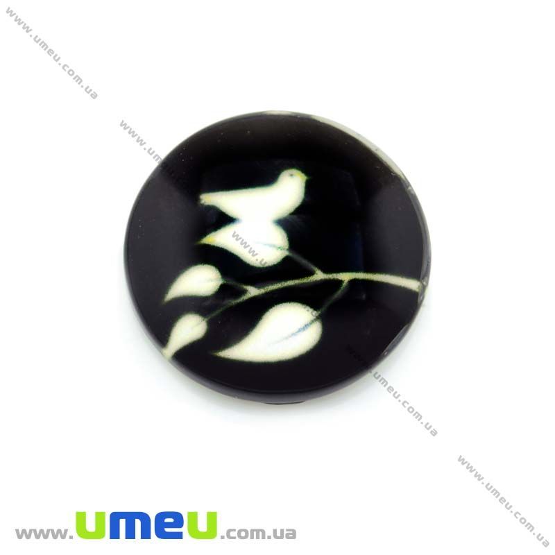 Кабошон скляний з принтом Гілочка, 18 мм, Круглий (KAB-013673)