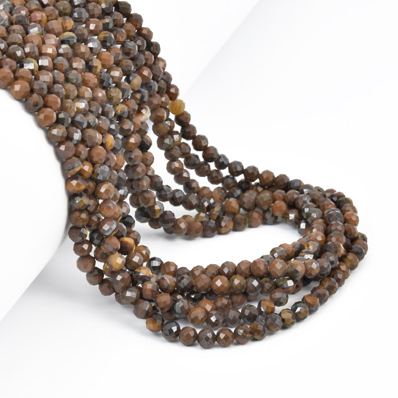 Бусины Тигровый глаз, Натур. камень, 3,5 мм, Круглые граненые (BUS-058191)