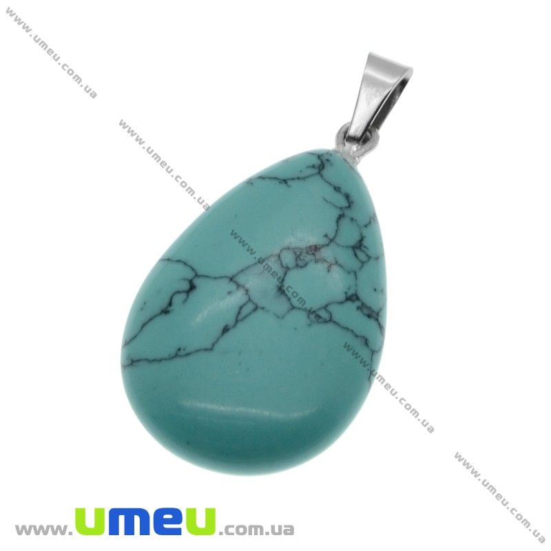 Підвіска Крапля плоска з натурального каменю, Бірюза (син.), 32х16 мм (POD-020873)