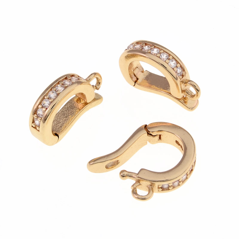 Бейл знімний, 12 мм, Латунь з покриттям 14 kt, Куб. цирконій (OSN-055380)