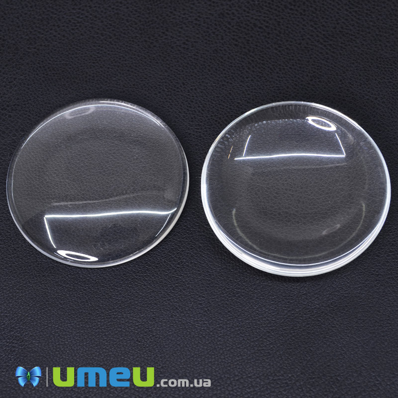 Кабошон скляний Лінза кругла, 40 мм, Прозорий (KAB-035020)