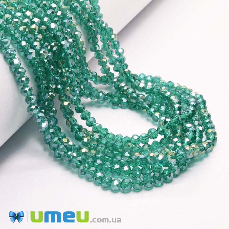 Бусины рондели, 4х3 мм, Изумрудные АВ (BUS-049074)