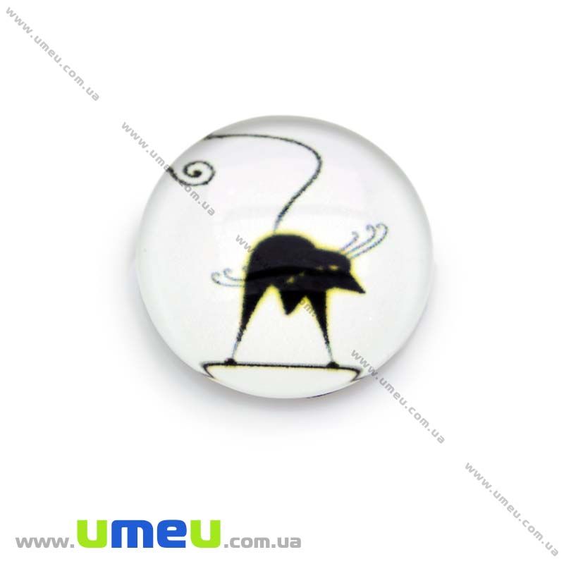 Кабошон стекл. с принтом Кот, 18 мм, Круглый (KAB-013678)