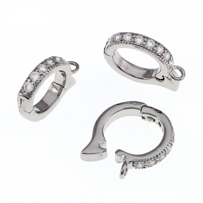 Бейл знімний, 15 мм, Латунь із покриттям Родій, Куб. цирконій (OSN-055371)