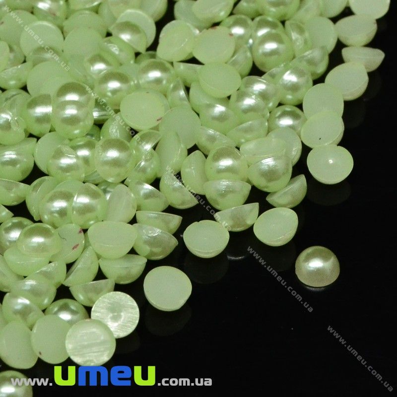 Напівнамистини пластикові Перли, 4 мм, Круглі, Салатові (KAB-022646)