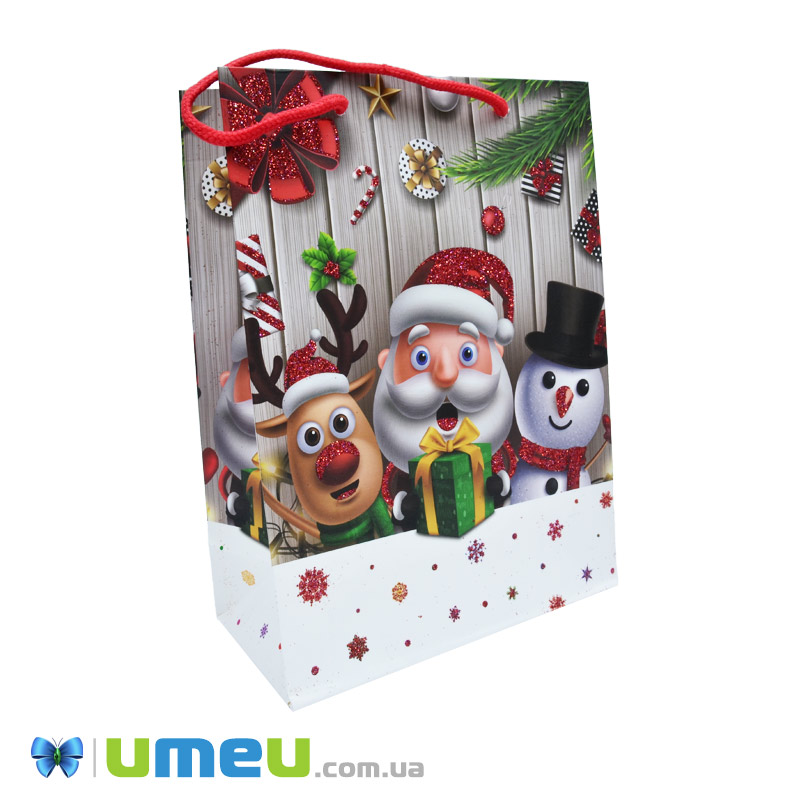 Подарочный пакет Новогодний, 24х18х8,5 см, Серый (UPK-023422)